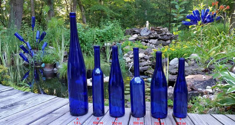 blue glass wine bottle